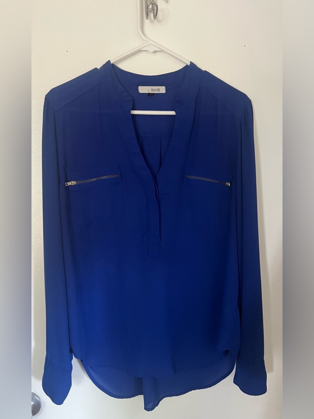 MNK Cobalt Zip-Pocket Long Sleeve Blouse